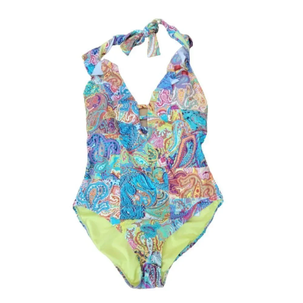 Bleu Rod Beattie Women's Multicolor Boho Paradise Halter Tankini Top Siz…